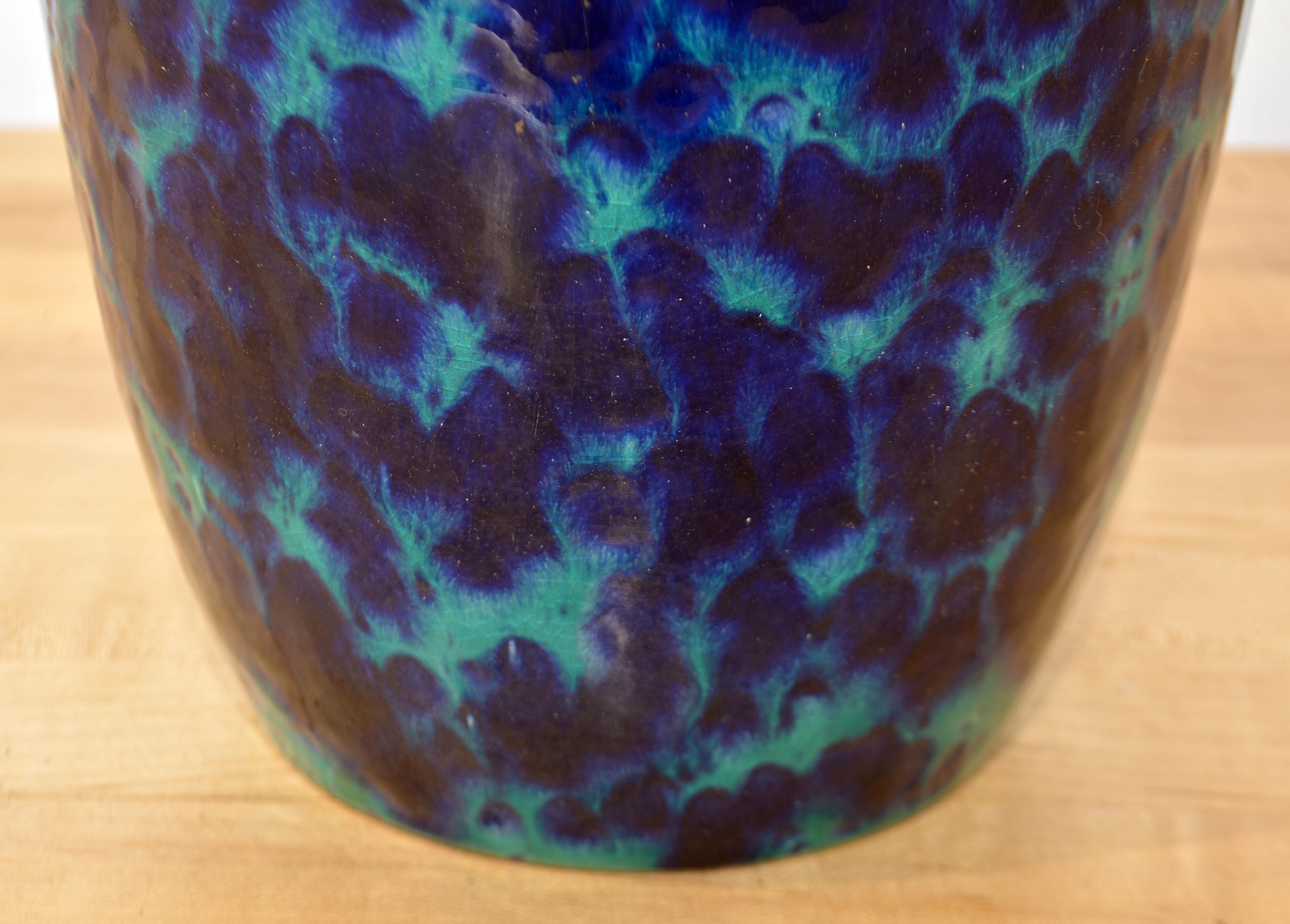 20th Century German Mid Century Modern Deep Blue and Turquoise Art Pottery Vase by Scheurich For Sale