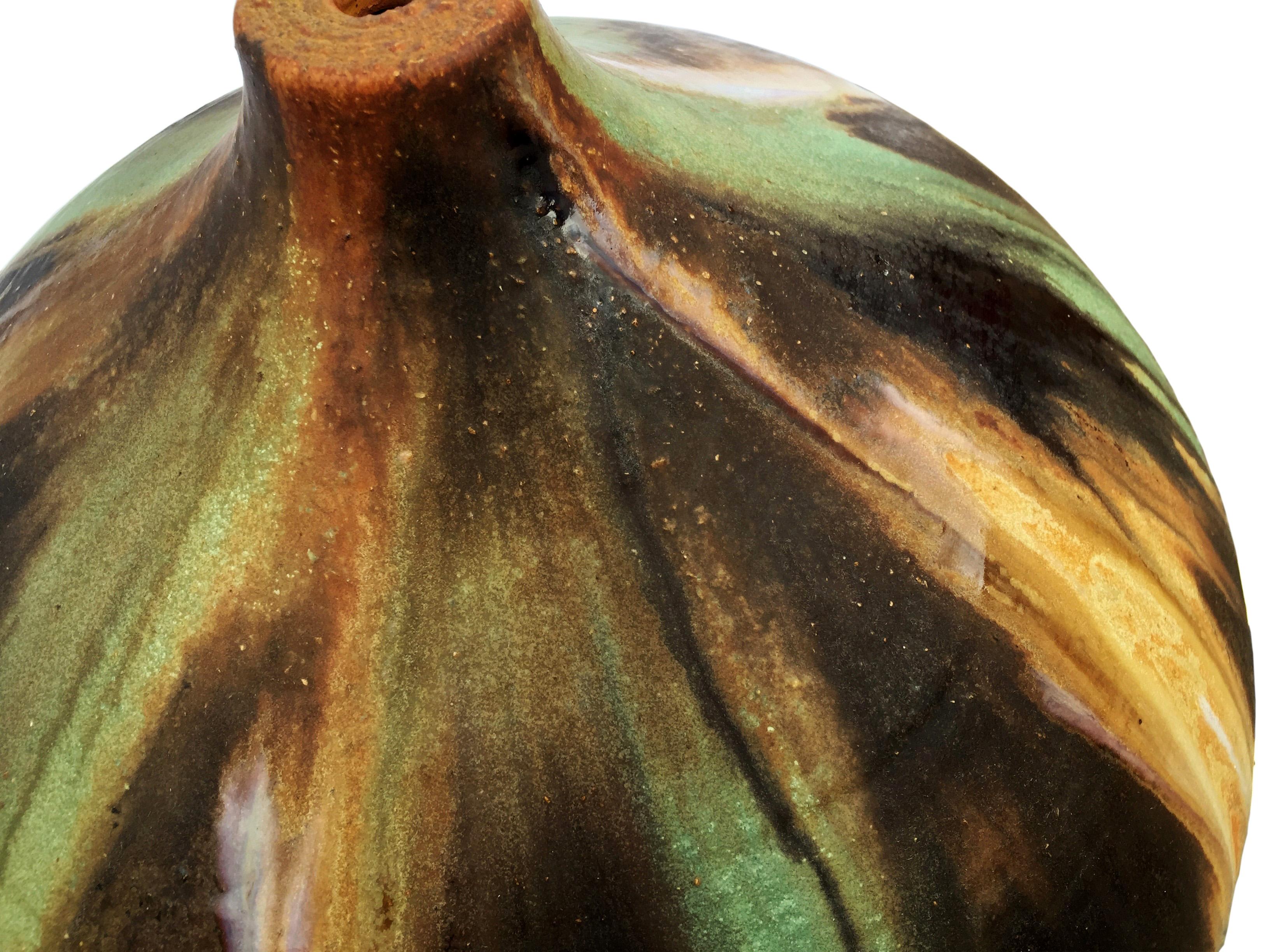 Tedesco Piantana per lampada da terra tedesca della metà del secolo scorso in ceramica smaltata verde marrone