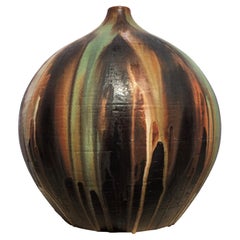 Piantana per lampada da terra tedesca della metà del secolo scorso in ceramica smaltata verde marrone