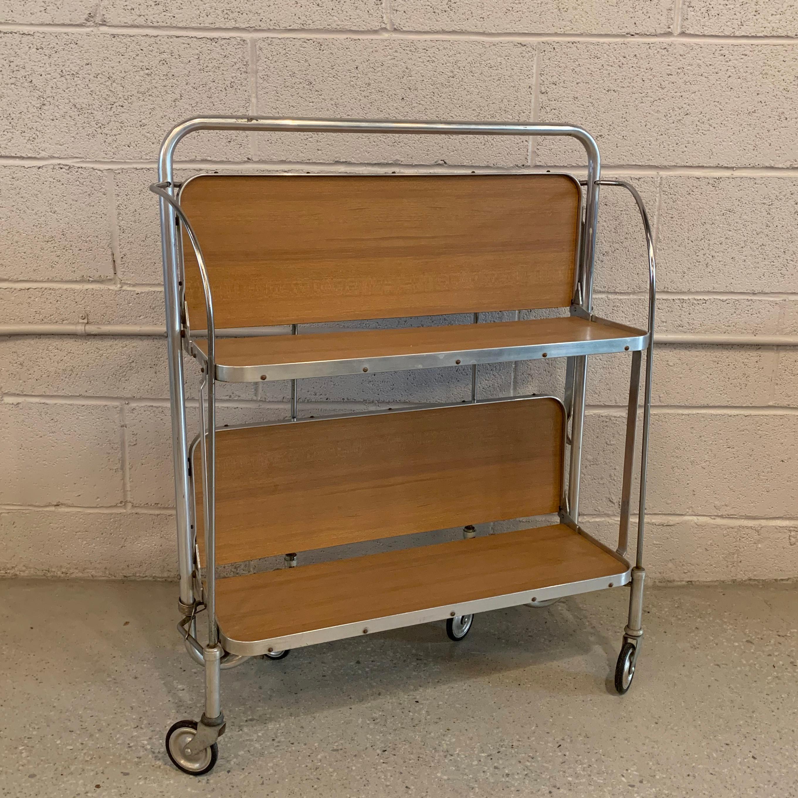 German Mid-Century Modern Folding Serving Bar Cart In Good Condition In Brooklyn, NY