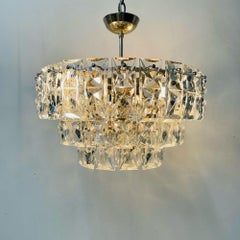 German Mid-Century Modern Four Tier Chandelier, Nickel / Brass, Geometric, 1970s