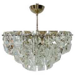 German Mid-Century Modern Four Tier Chandelier, Nickel / Brass, Geometric, 1970s