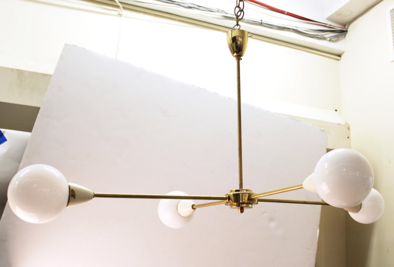 German Mid Century Modern Metal Pendant Light With Opaque