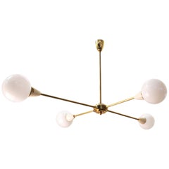 German Mid-Century Modern Metal Pendant Light with Opaque Glass Orbs
