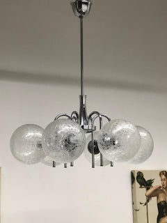 German Mid-Century Modern Polished Chrome and Glass Ball Sputnik Chandelier