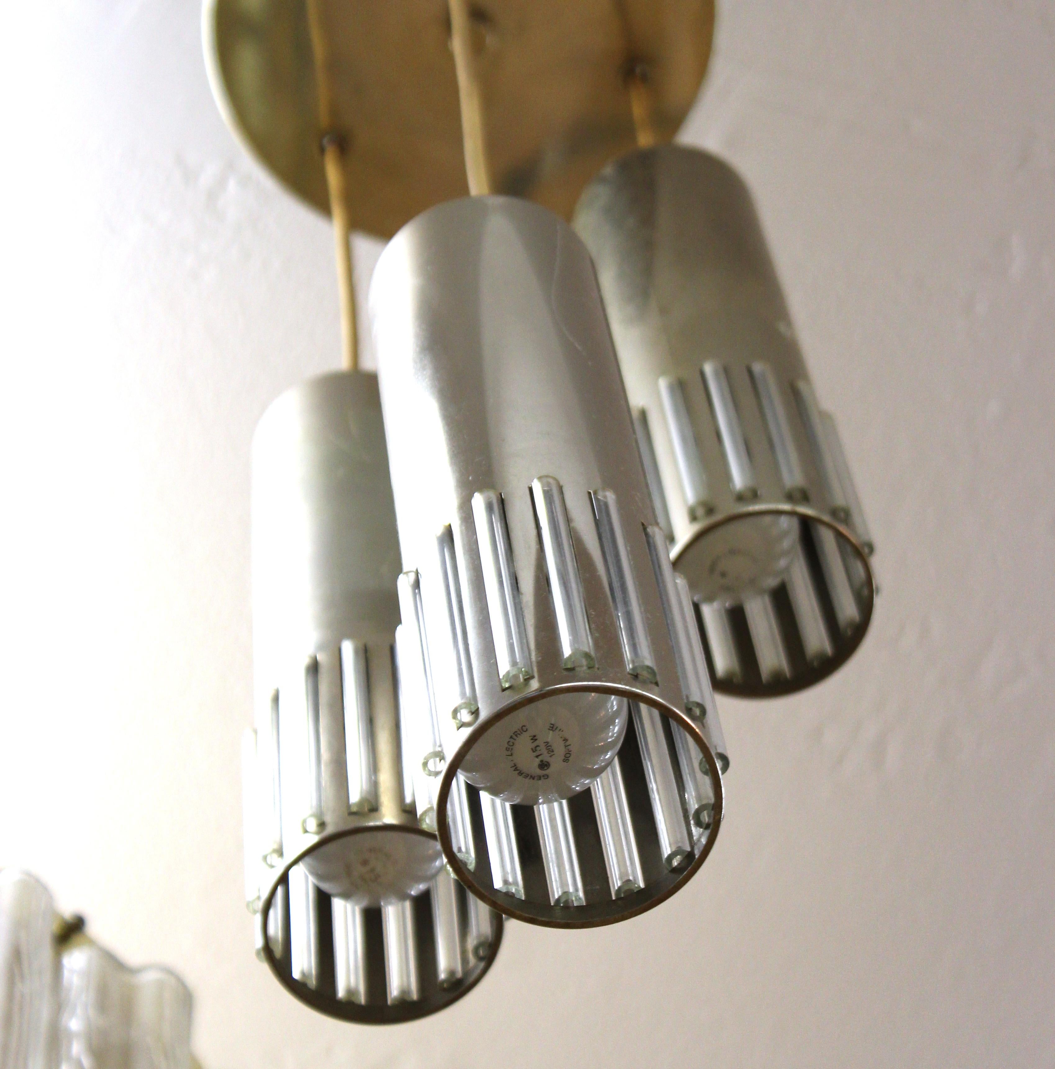 German Mid-Century Modern Tubular Metal and Glass Pendant In Good Condition For Sale In New York, NY