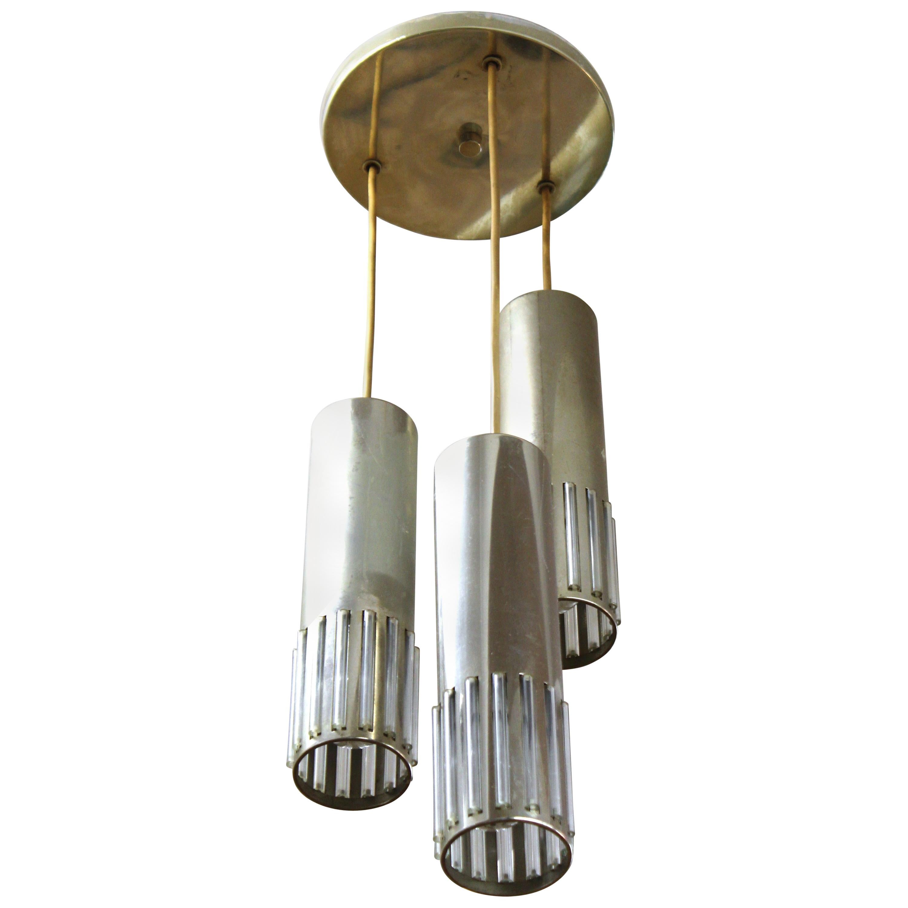 German Mid-Century Modern Tubular Metal and Glass Pendant