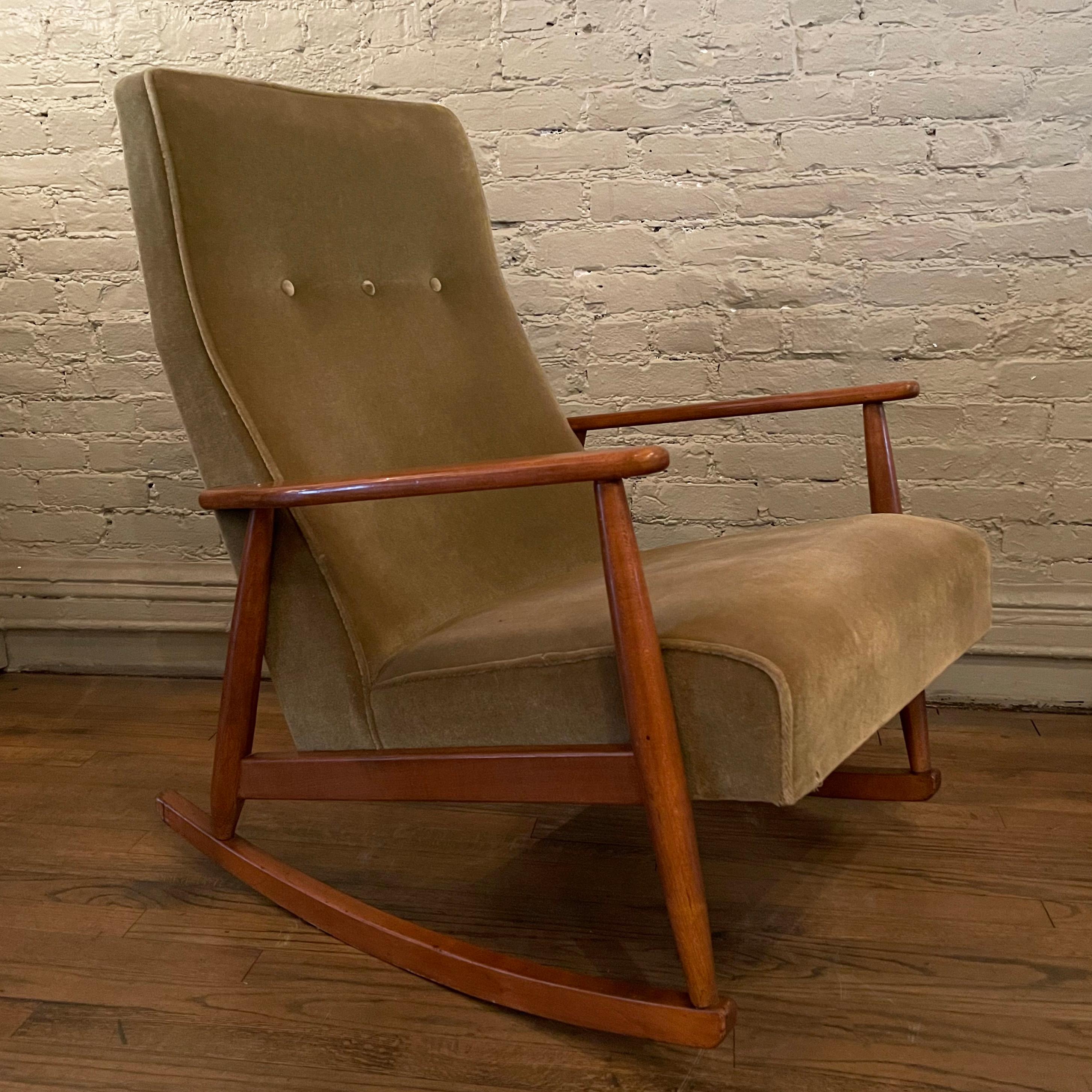 German Mid-Century Modern Upholstered Rocking Chair In Good Condition In Brooklyn, NY