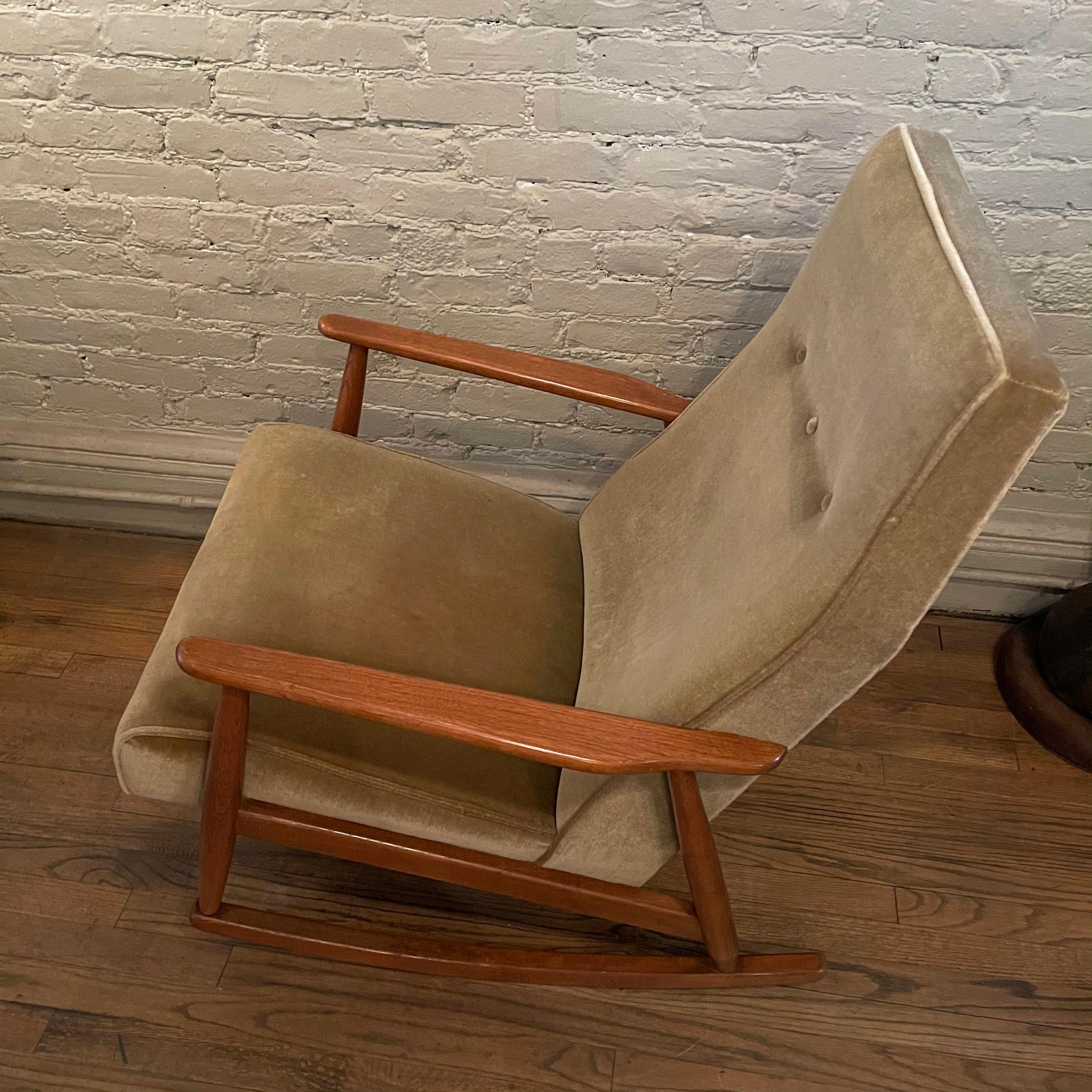 Mohair German Mid-Century Modern Upholstered Rocking Chair