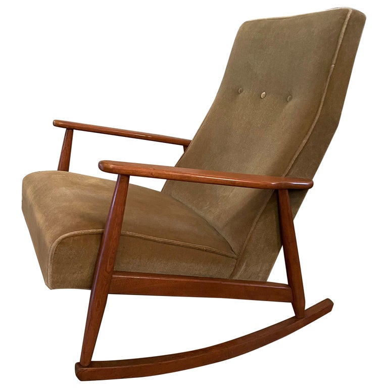 German Mid-Century Modern Upholstered Rocking Chair at 1stDibs