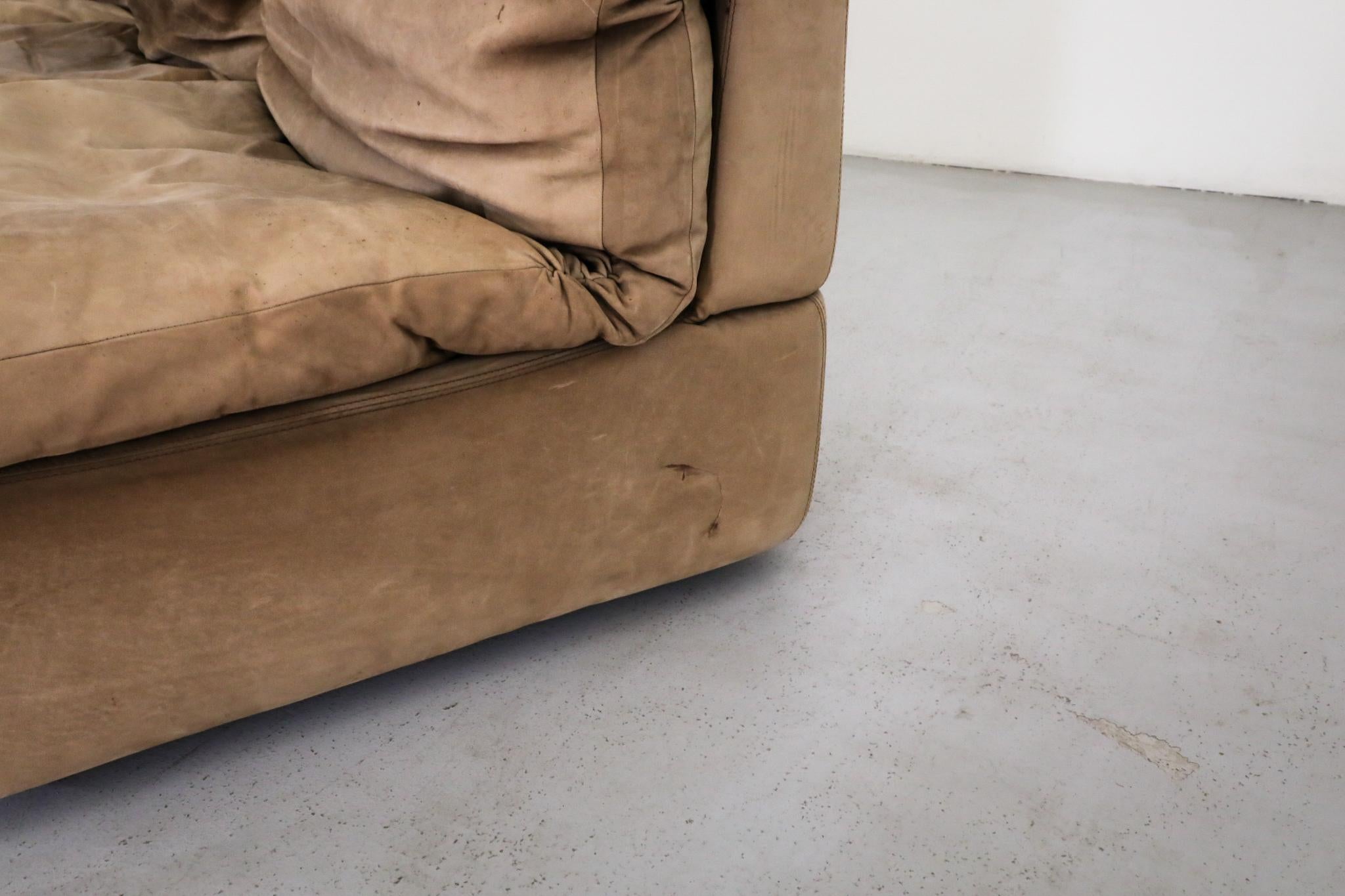 German Mid-Century Natural Buck Leather Six Piece Sectional Sofa by Rolf Benz 5