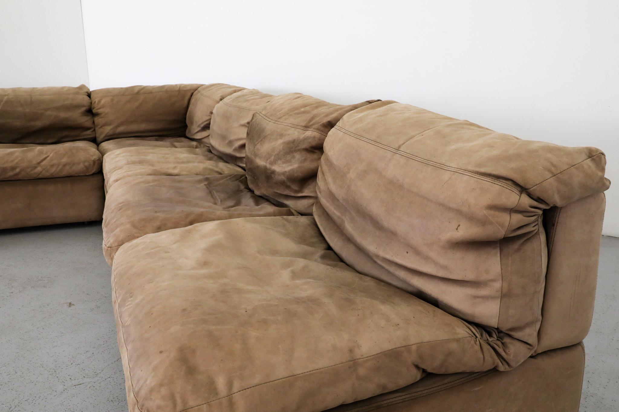 German Mid-Century Natural Buck Leather Six Piece Sectional Sofa by Rolf Benz 6