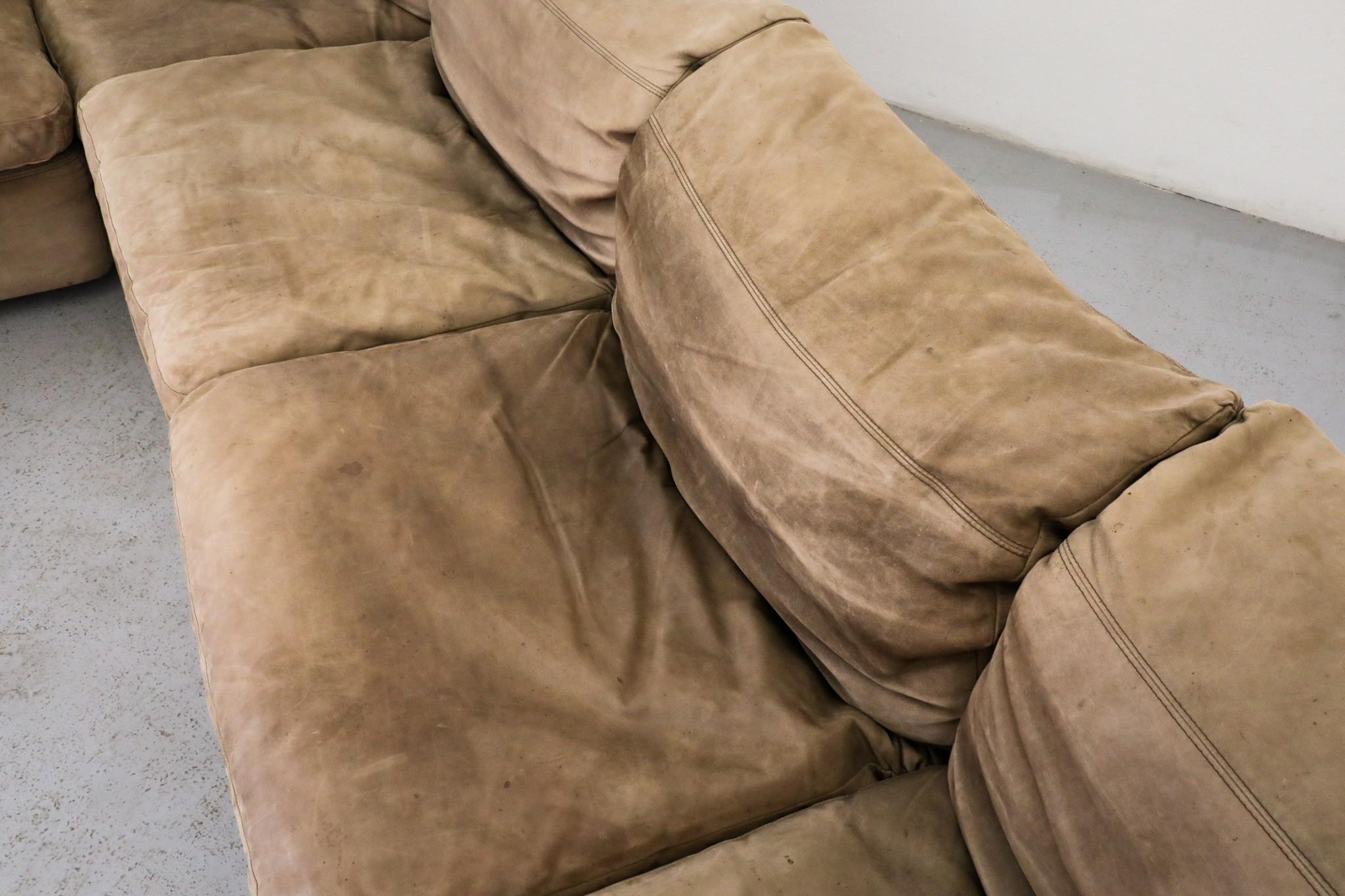 German Mid-Century Natural Buck Leather Six Piece Sectional Sofa by Rolf Benz 8