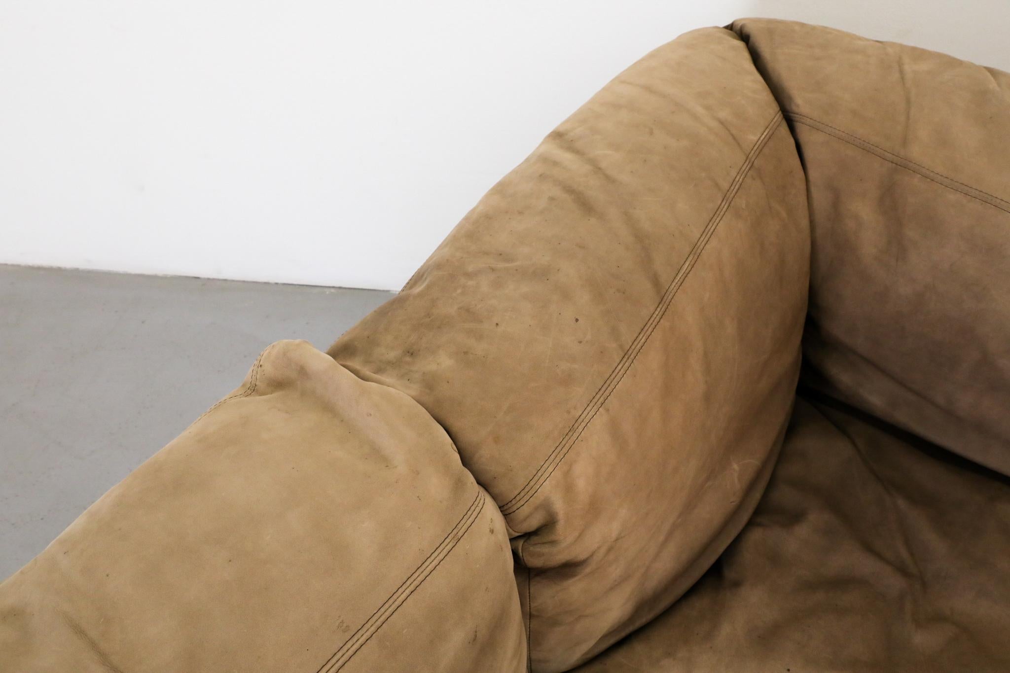 German Mid-Century Natural Buck Leather Six Piece Sectional Sofa by Rolf Benz 9