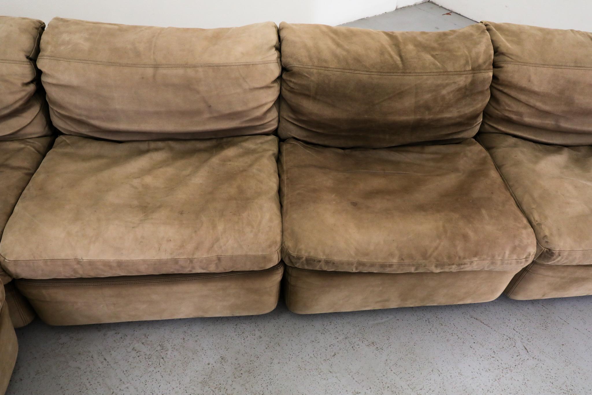 German Mid-Century Natural Buck Leather Six Piece Sectional Sofa by Rolf Benz 10