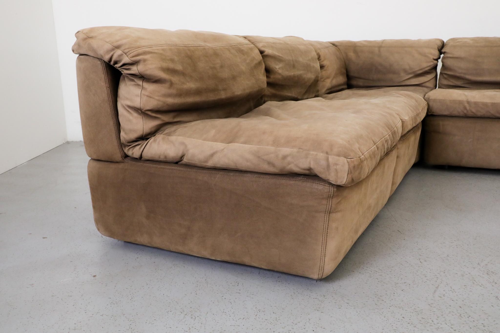 German Mid-Century Natural Buck Leather Six Piece Sectional Sofa by Rolf Benz 12