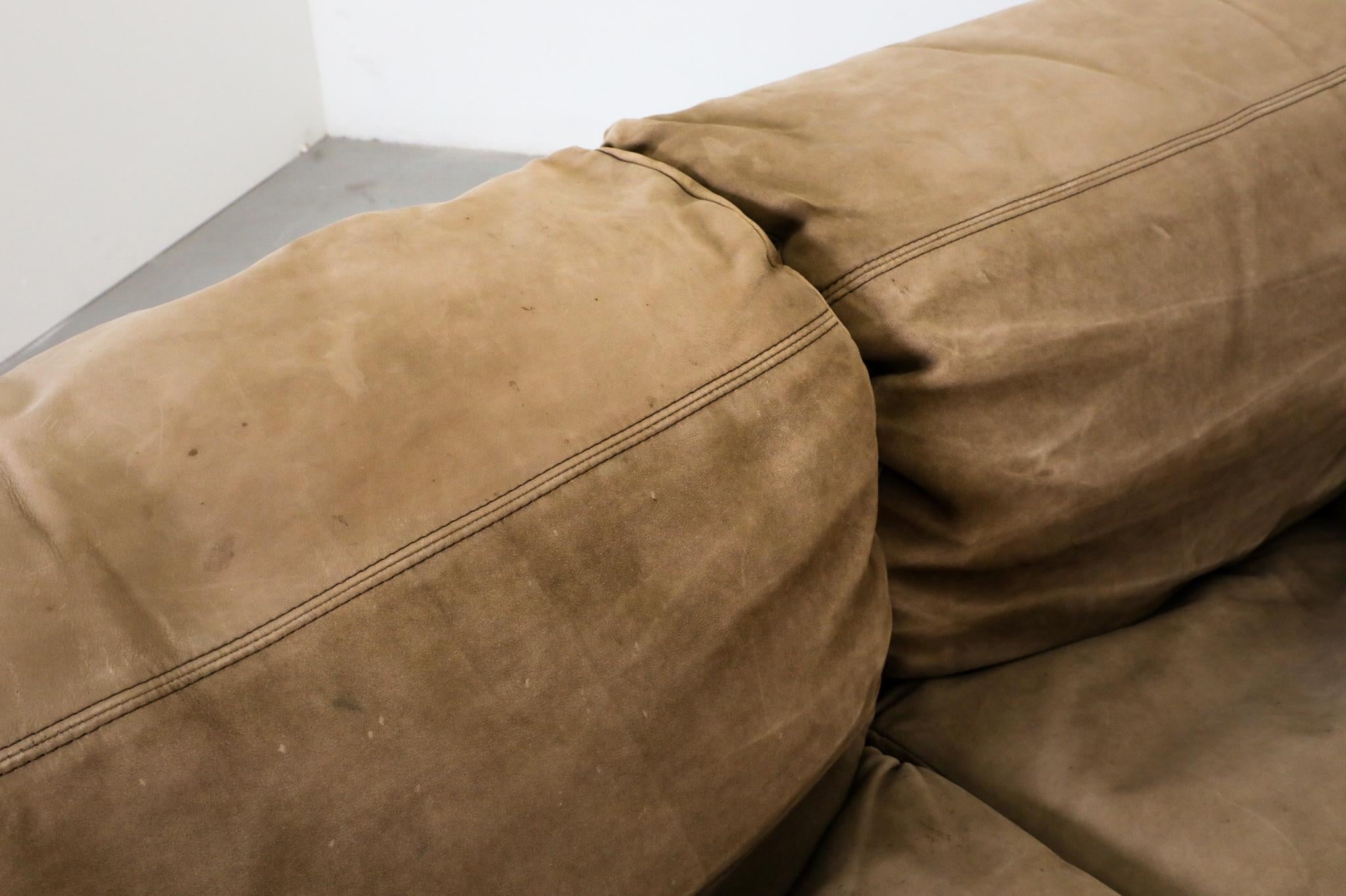 German Mid-Century Natural Buck Leather Six Piece Sectional Sofa by Rolf Benz 13