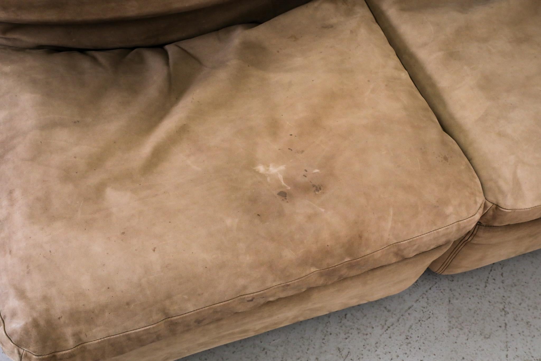 German Mid-Century Natural Buck Leather Six Piece Sectional Sofa by Rolf Benz 14