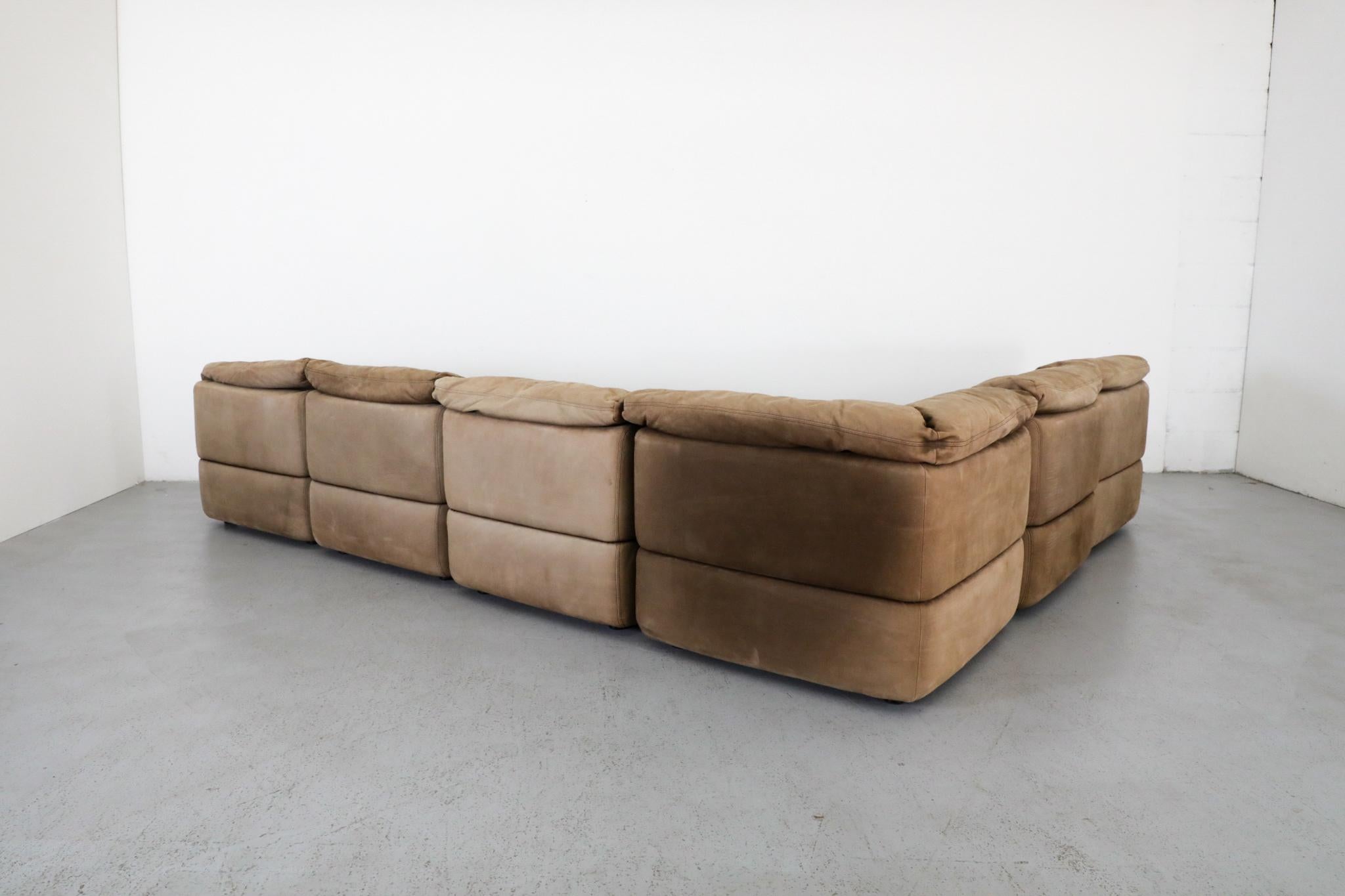 German Mid-Century Natural Buck Leather Six Piece Sectional Sofa by Rolf Benz In Good Condition In Los Angeles, CA