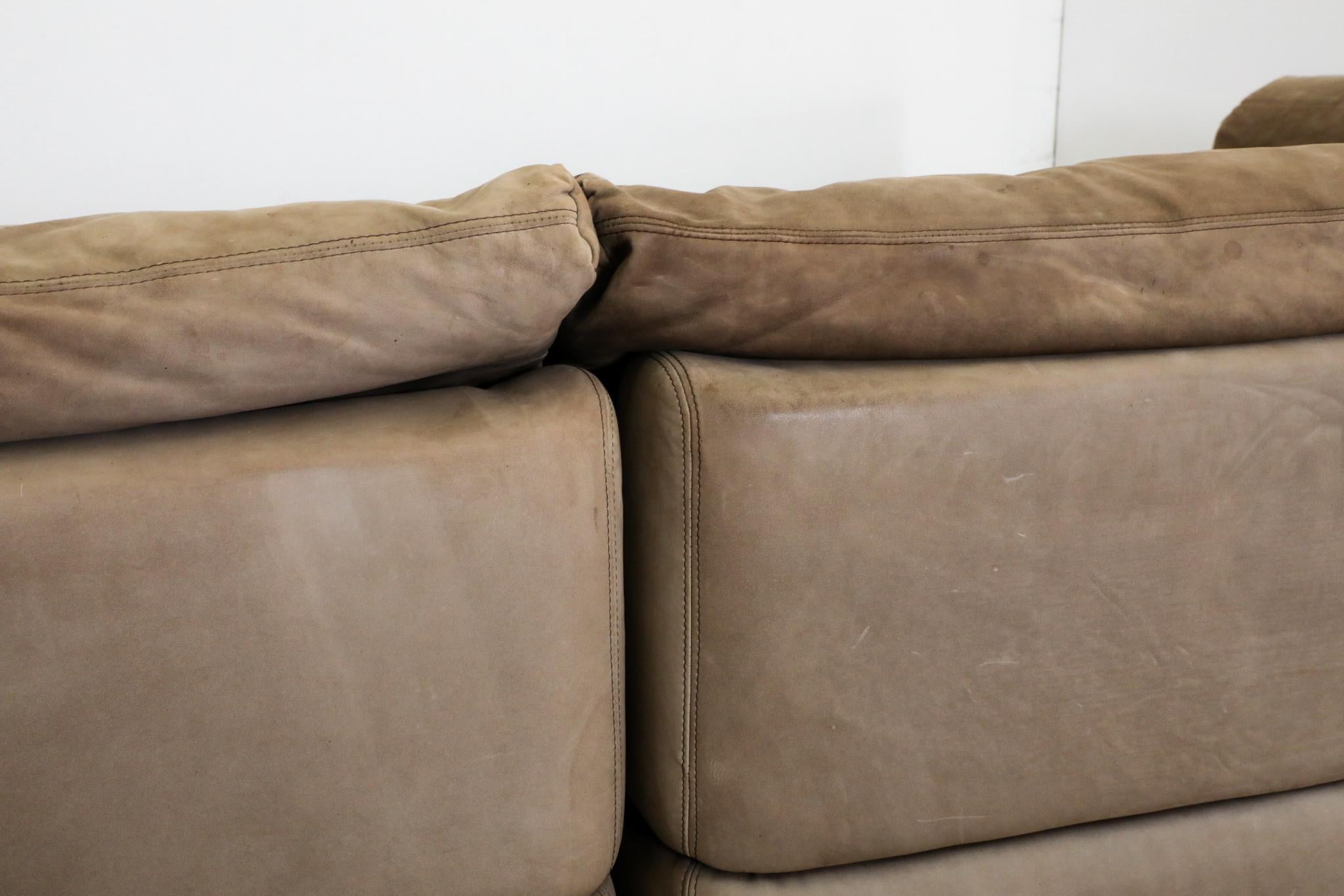 German Mid-Century Natural Buck Leather Six Piece Sectional Sofa by Rolf Benz 1