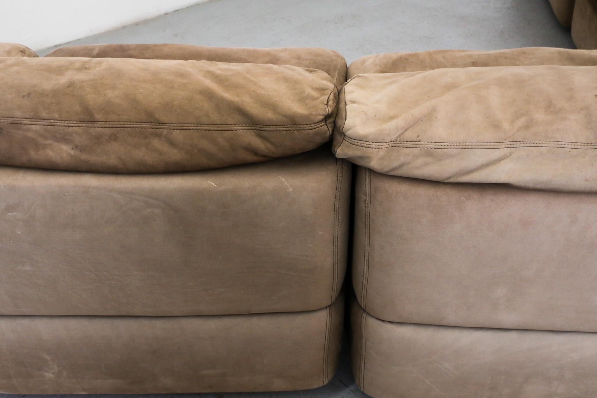German Mid-Century Natural Buck Leather Six Piece Sectional Sofa by Rolf Benz 2