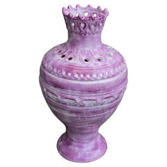German Mid-Century Pierced Art Pottery Vase in Violet Glaze, circa 1950s