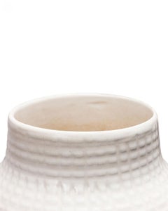 German Mid-Century Raised Grid Textured White Porcelain Vase