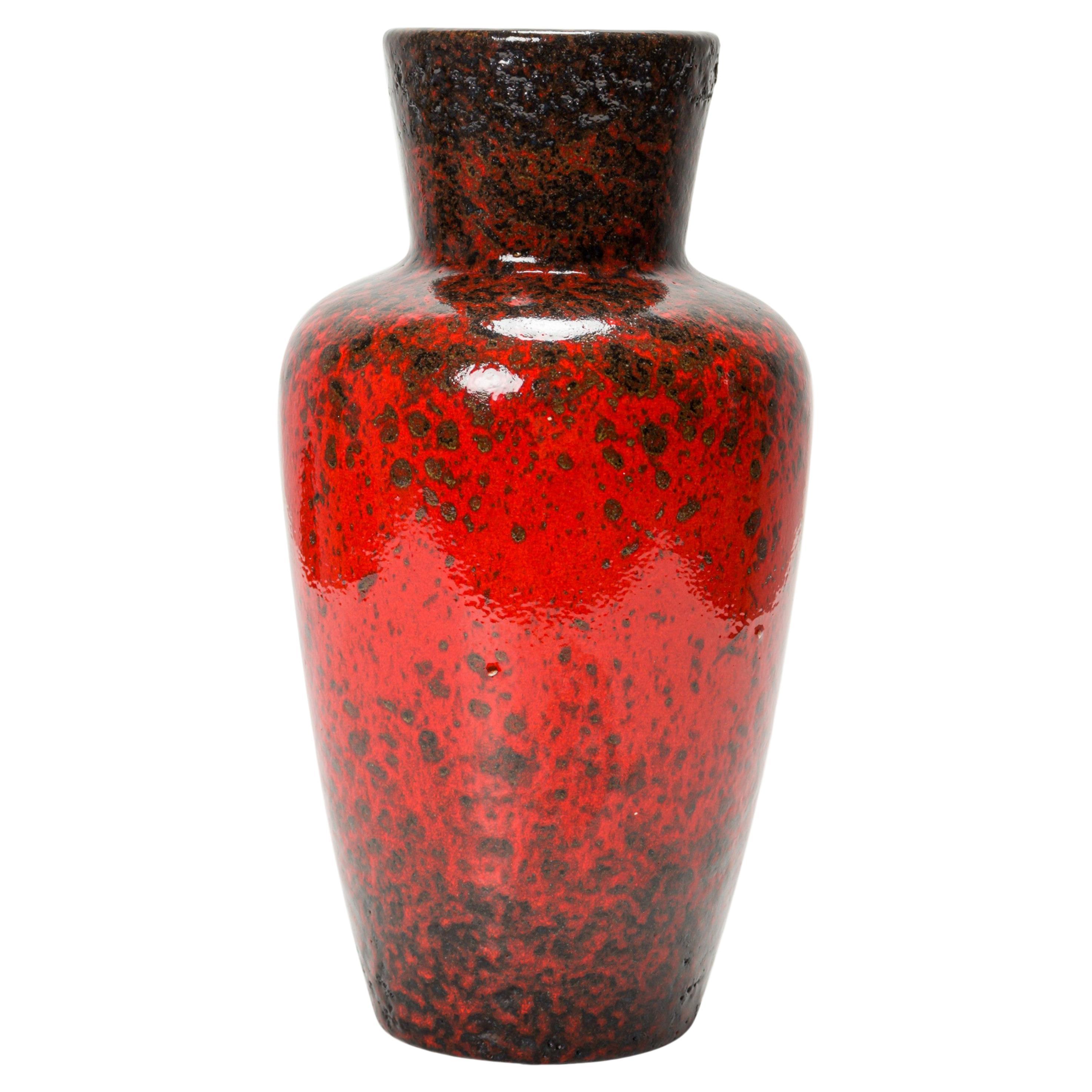 German Mid-Century Red and Black Glazed Fat Lava Ceramic Vase