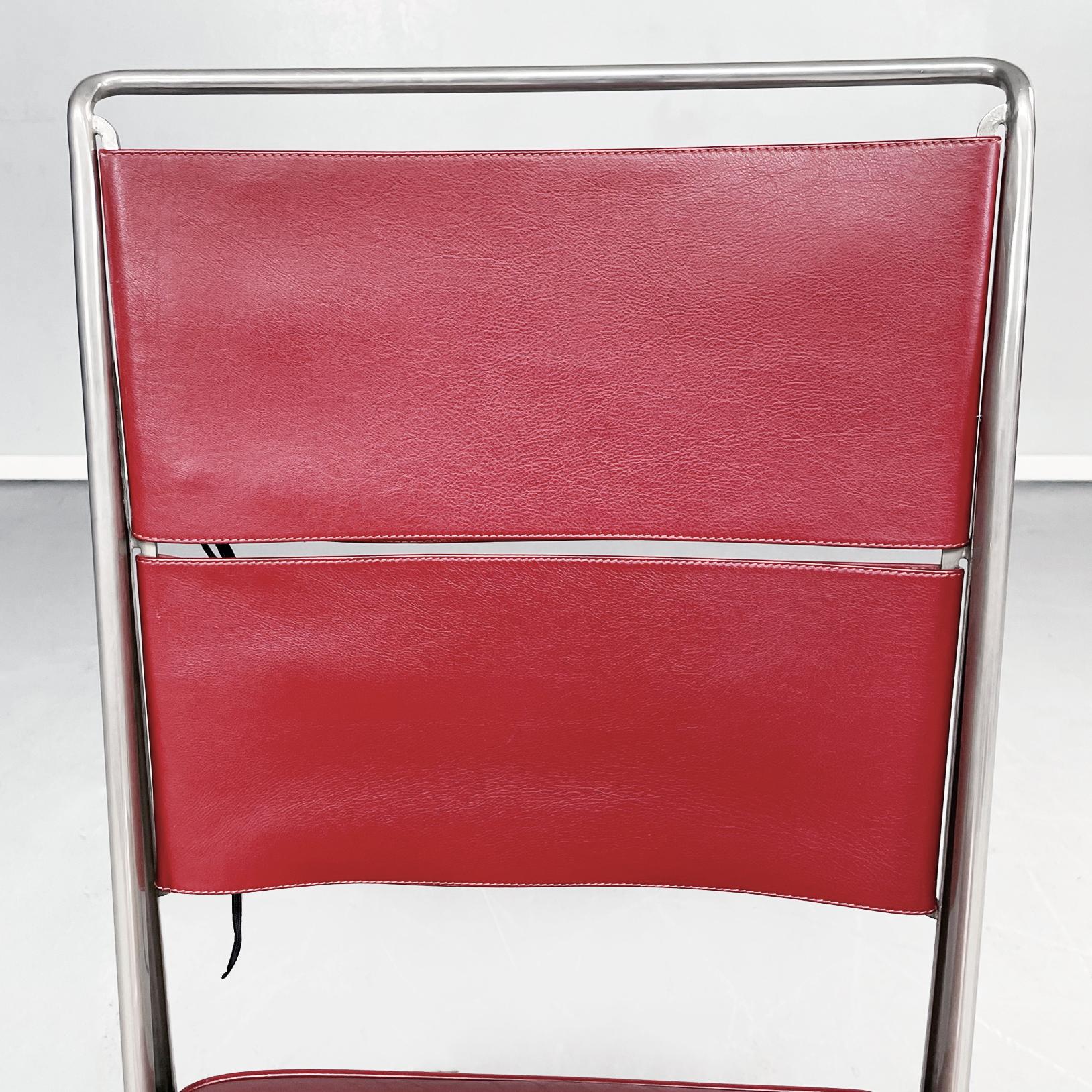 French Mid-Century Red Leather and Steel Chairs by Jean Prouvé for Tecta, 1980s 8