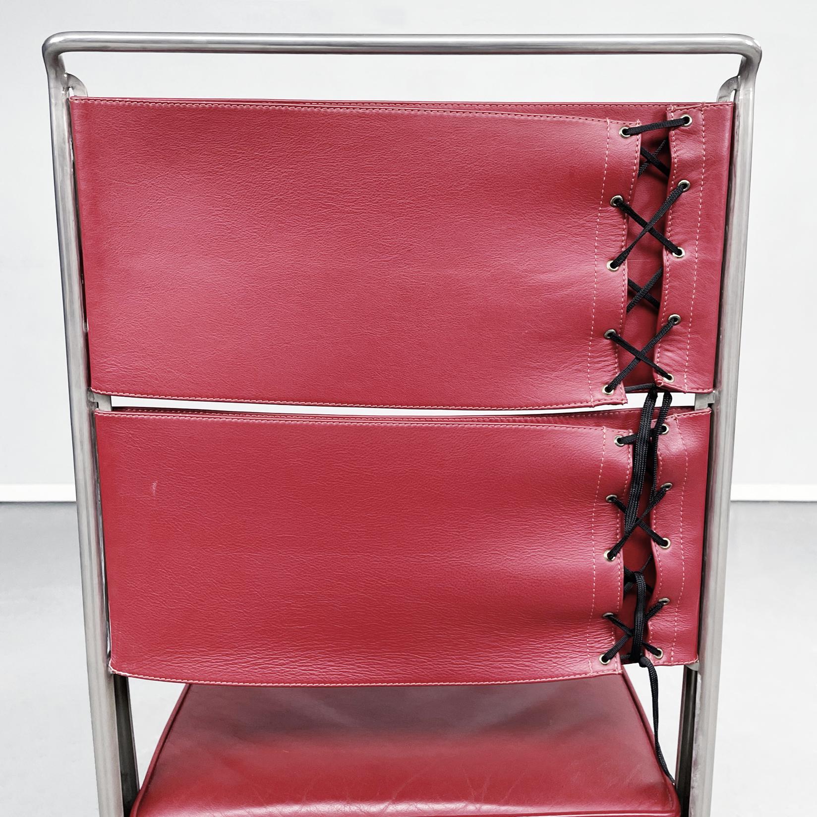 French Mid-Century Red Leather and Steel Chairs by Jean Prouvé for Tecta, 1980s 9