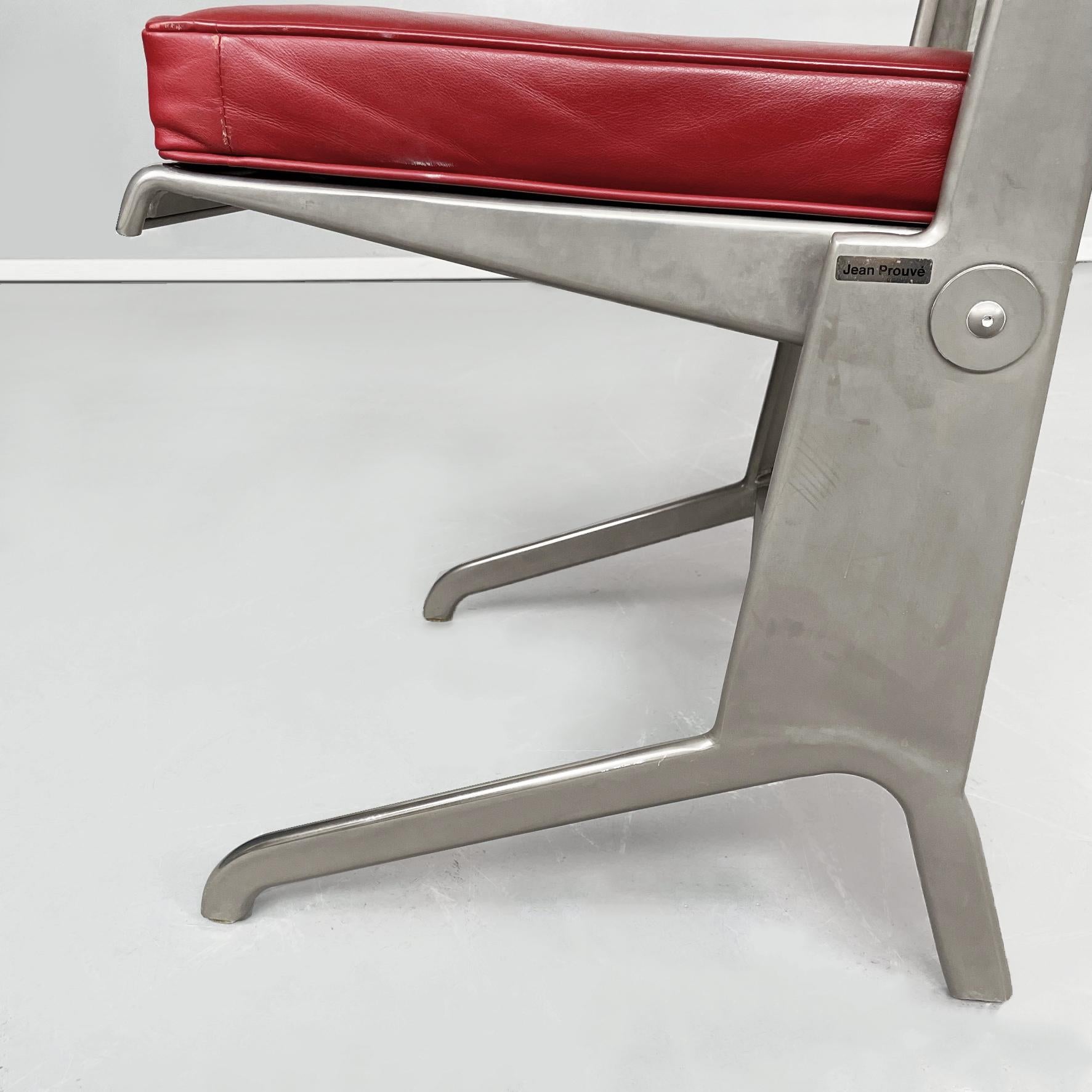 French Mid-Century Red Leather and Steel Chairs by Jean Prouvé for Tecta, 1980s 11