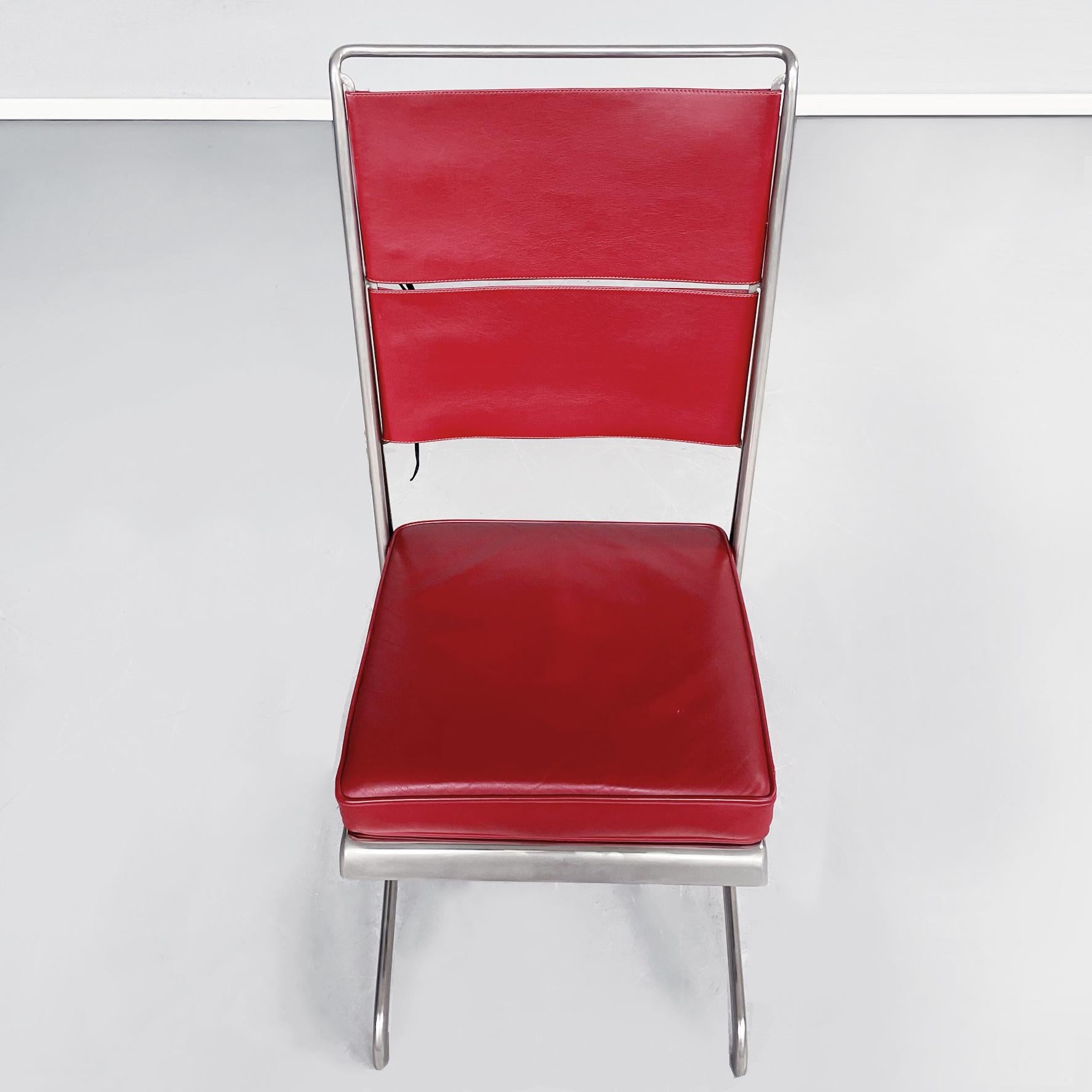 French Mid-Century Red Leather and Steel Chairs by Jean Prouvé for Tecta, 1980s 1