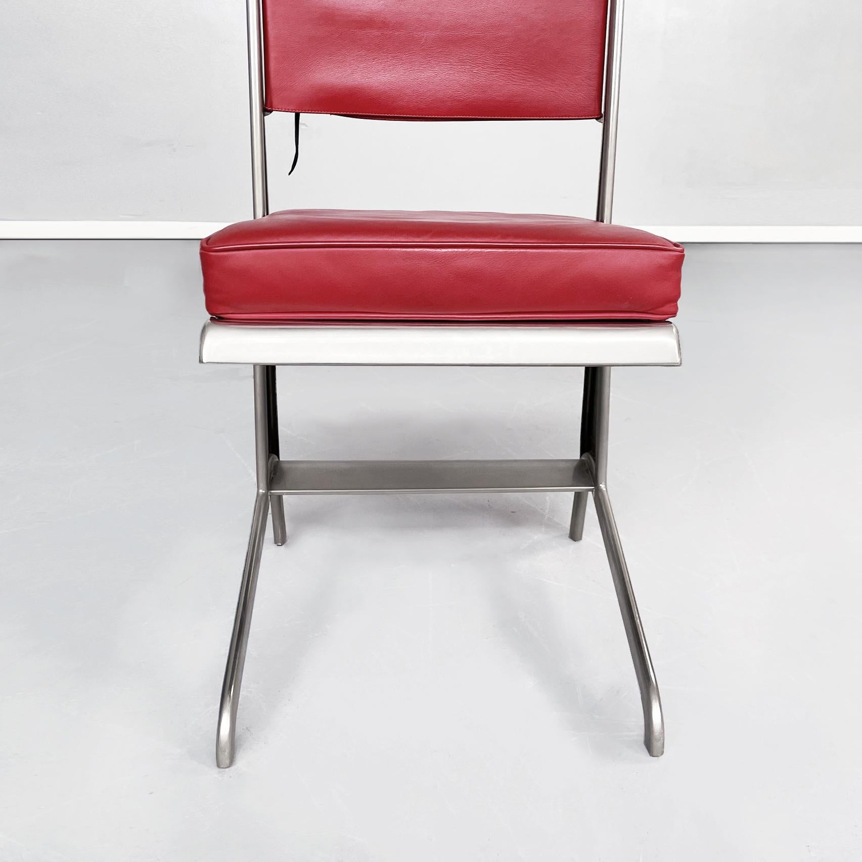 French Mid-Century Red Leather and Steel Chairs by Jean Prouvé for Tecta, 1980s 3