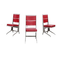 French Mid-Century Red Leather and Steel Chairs by Jean Prouvé for Tecta, 1980s