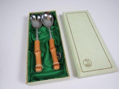 German Mid-Century Salad Serving Set in Bamboo and Stainless Steel, Solingen, 60