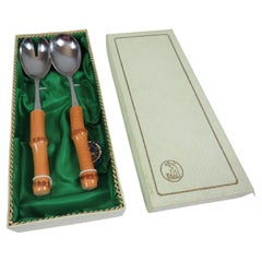 German Mid-Century Salad Serving Set in Bamboo and Stainless Steel, Solingen, 60