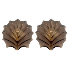 Antique German Mid-Century Shell Brown glass Pair of Wall Sconces by Hillebrand, 1970s