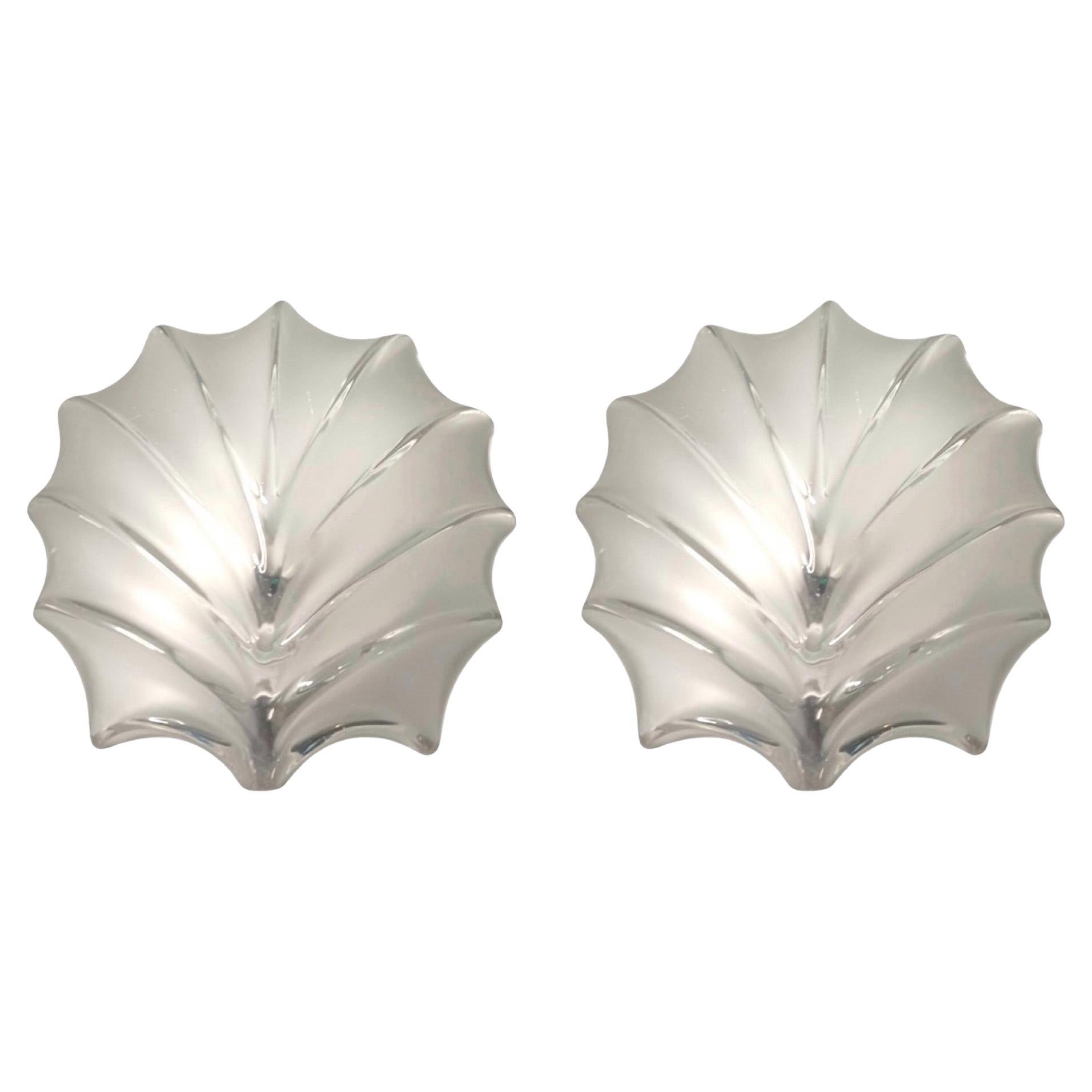 Paire d'appliques murales allemandes du milieu du siècle dernier en verre transparent coquillage de Hillebrand, 1970