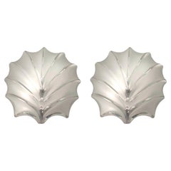 Paire d'appliques murales allemandes du milieu du siècle dernier en verre transparent coquillage de Hillebrand, 1970