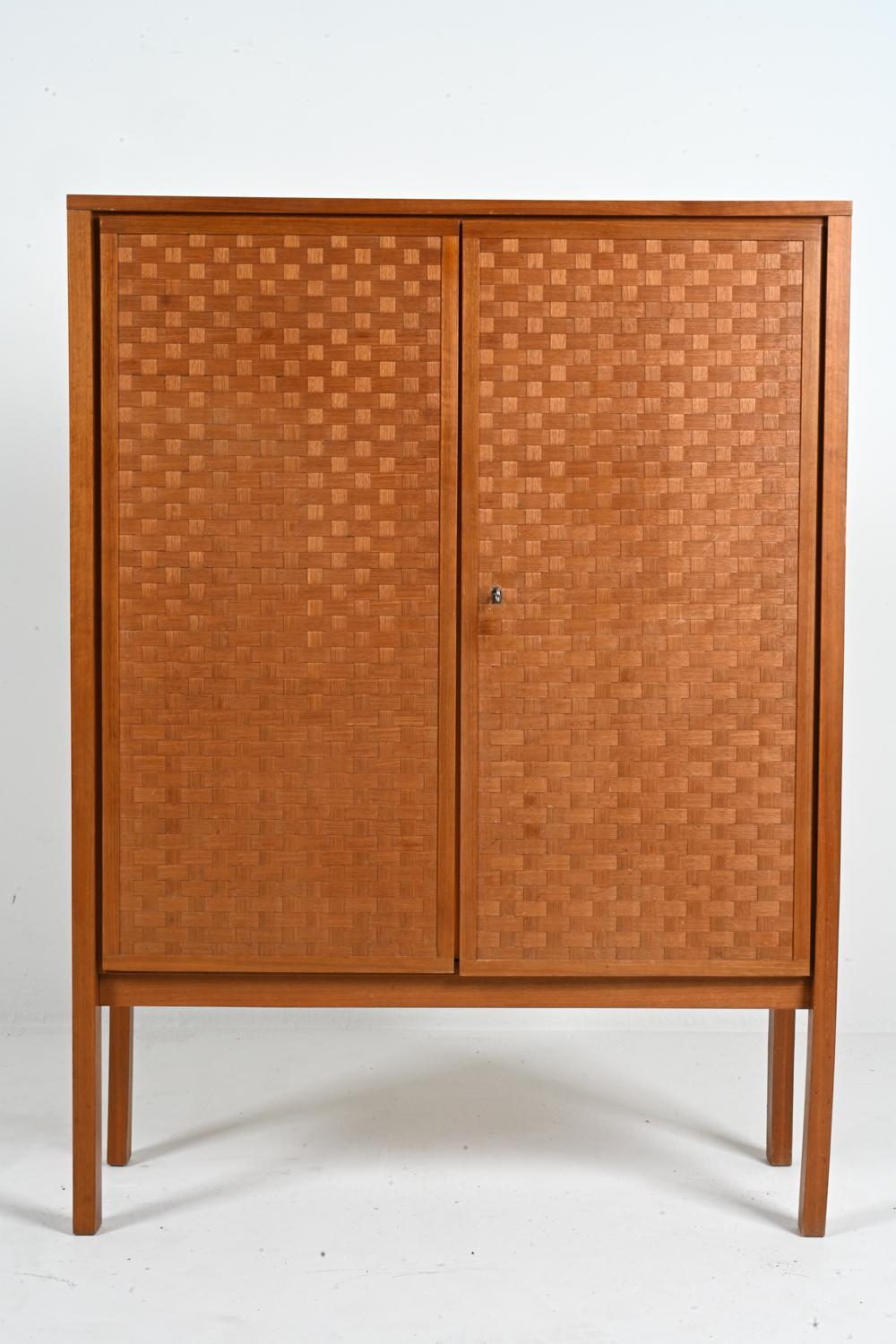 German Mid-Century Teak Woven-Front Tall Cabinet by Leo Bub, c. 1960 In Good Condition In Norwalk, CT