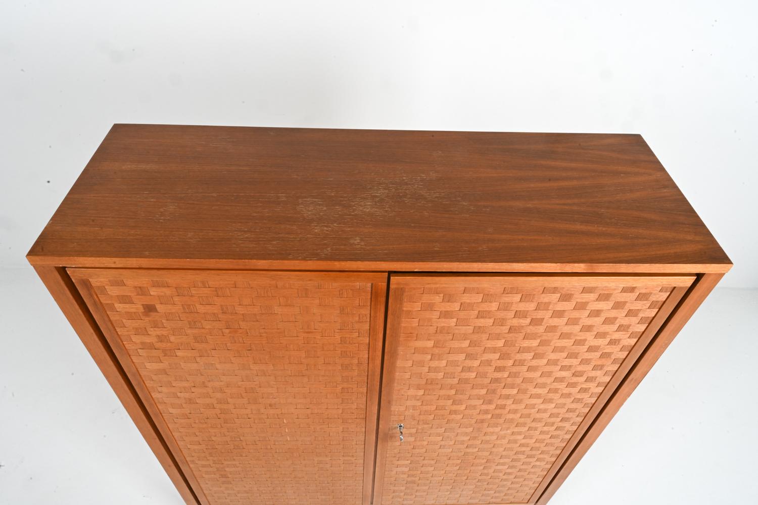 Mid-20th Century German Mid-Century Teak Woven-Front Tall Cabinet by Leo Bub, c. 1960