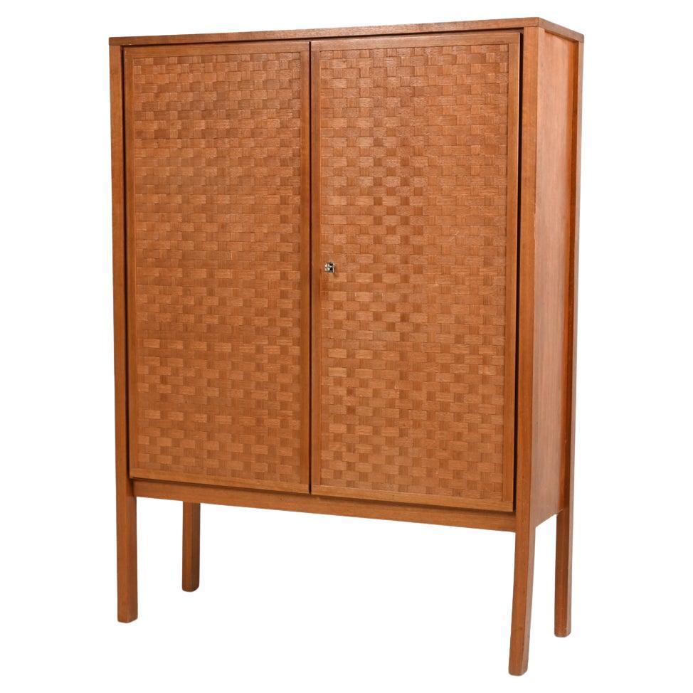 German Mid-Century Teak Woven-Front Tall Cabinet by Leo Bub, c. 1960