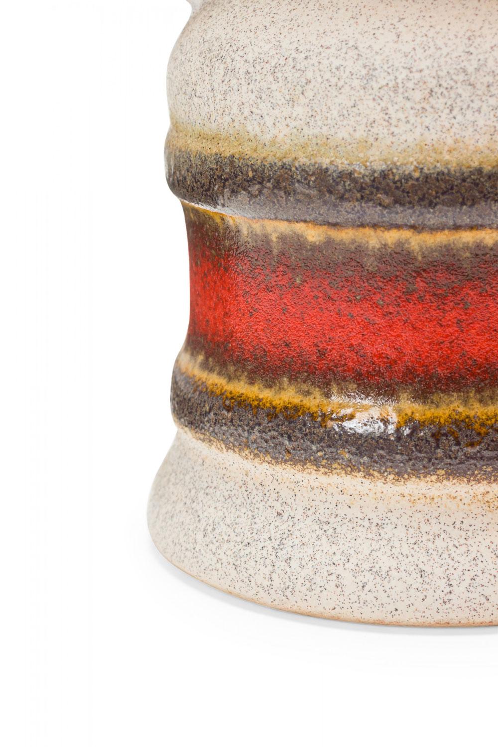 Tedesco German Mid-Century Textured Beige, Brown and Red Glazed Ceramic Pitcher in vendita