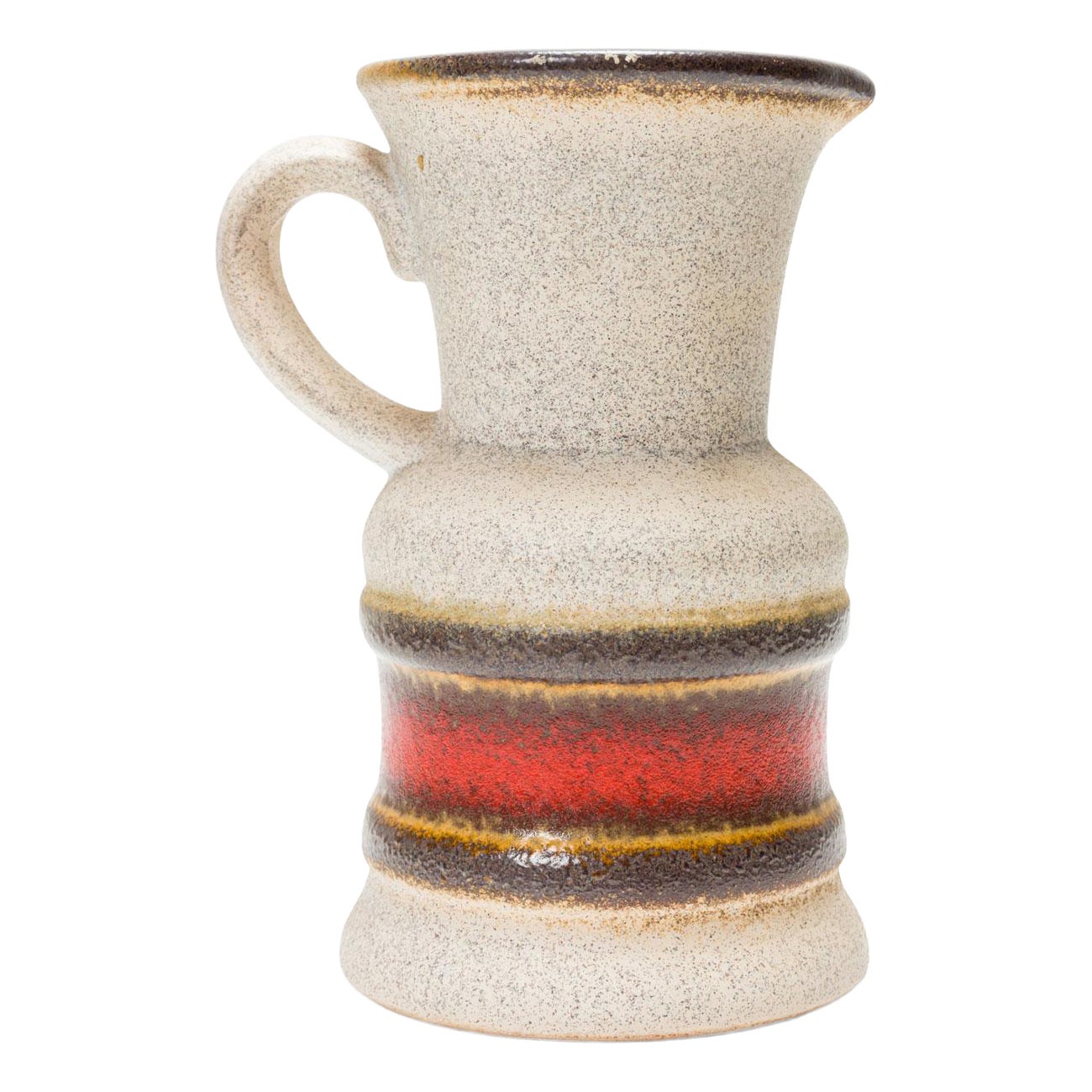 German Mid-Century Textured Beige, Brown and Red Glazed Ceramic Pitcher in vendita