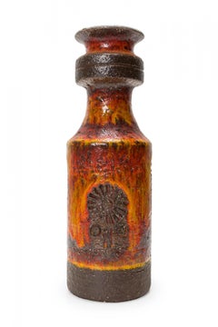 German Mid-Century Textured Orange, Yellow, and Brown Fat Lava Ceramic Vase