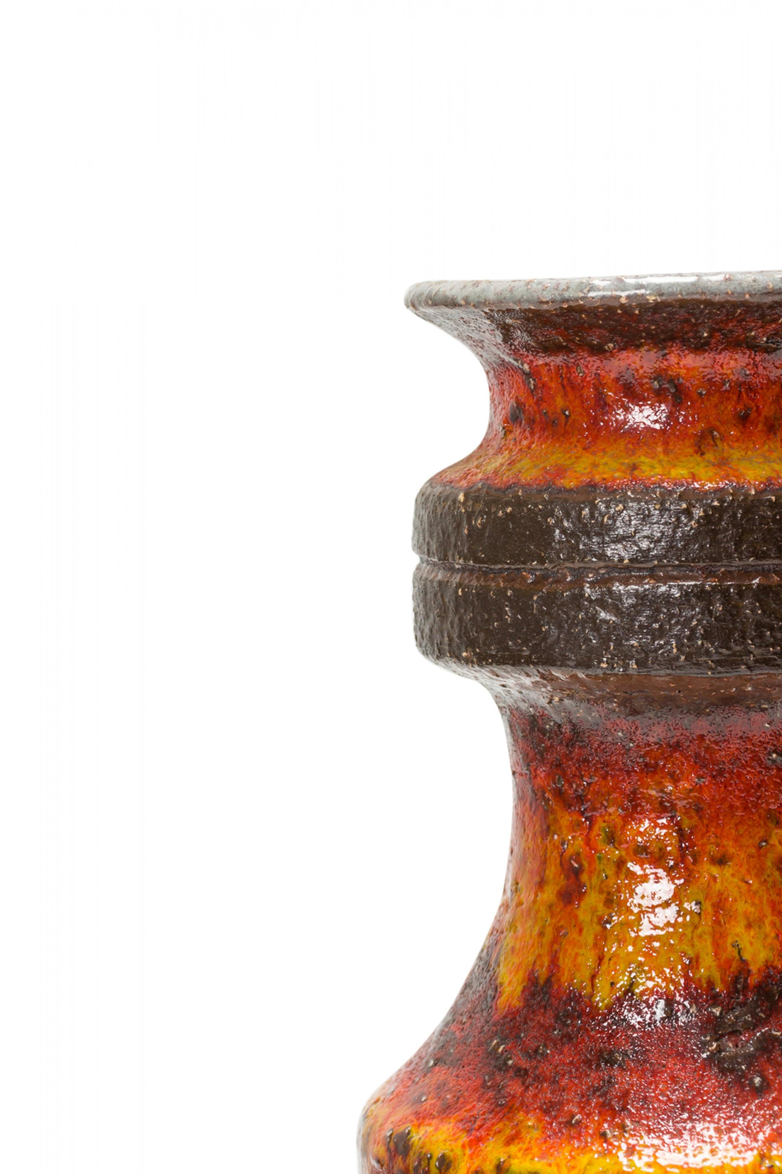 German Mid-Century Textured Orange, Yellow, and Brown Fat Lava Ceramic Vase In Good Condition For Sale In New York, NY