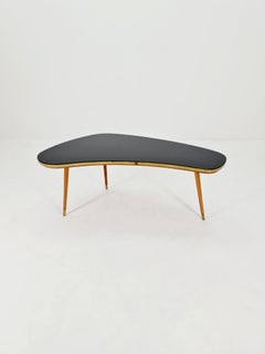 Trípode alemán de mediados de siglo  Mesa baja de cristal y latón By Else Años 50