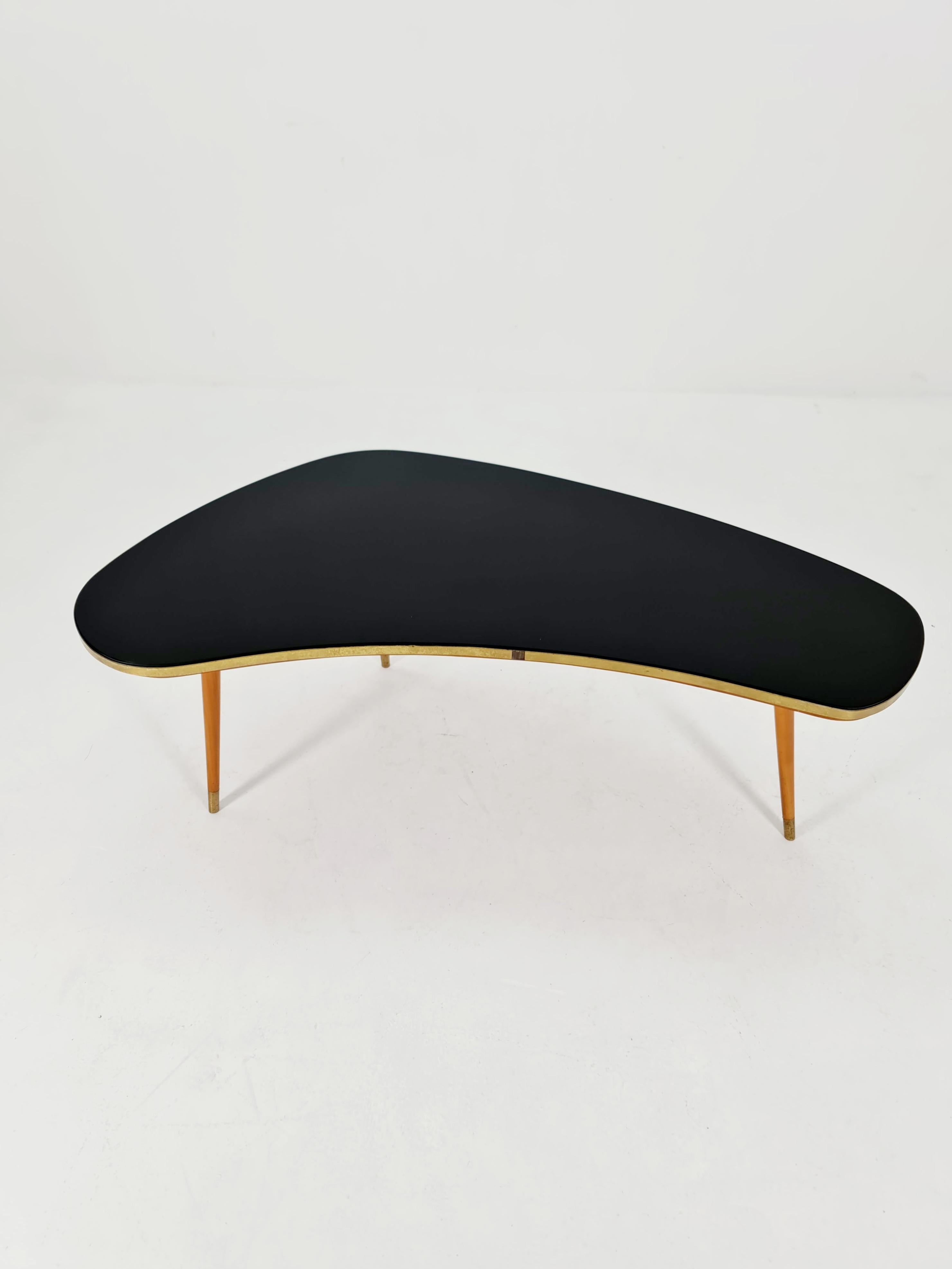 Mid-Century moderno German Mid-Century Tripod  Glass & Brass Coffee Table By Else 1950s in vendita