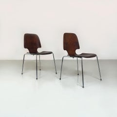 German Mid Century Wood Single Shell and Chromed Steel Rods Legs Chairs, 1960s