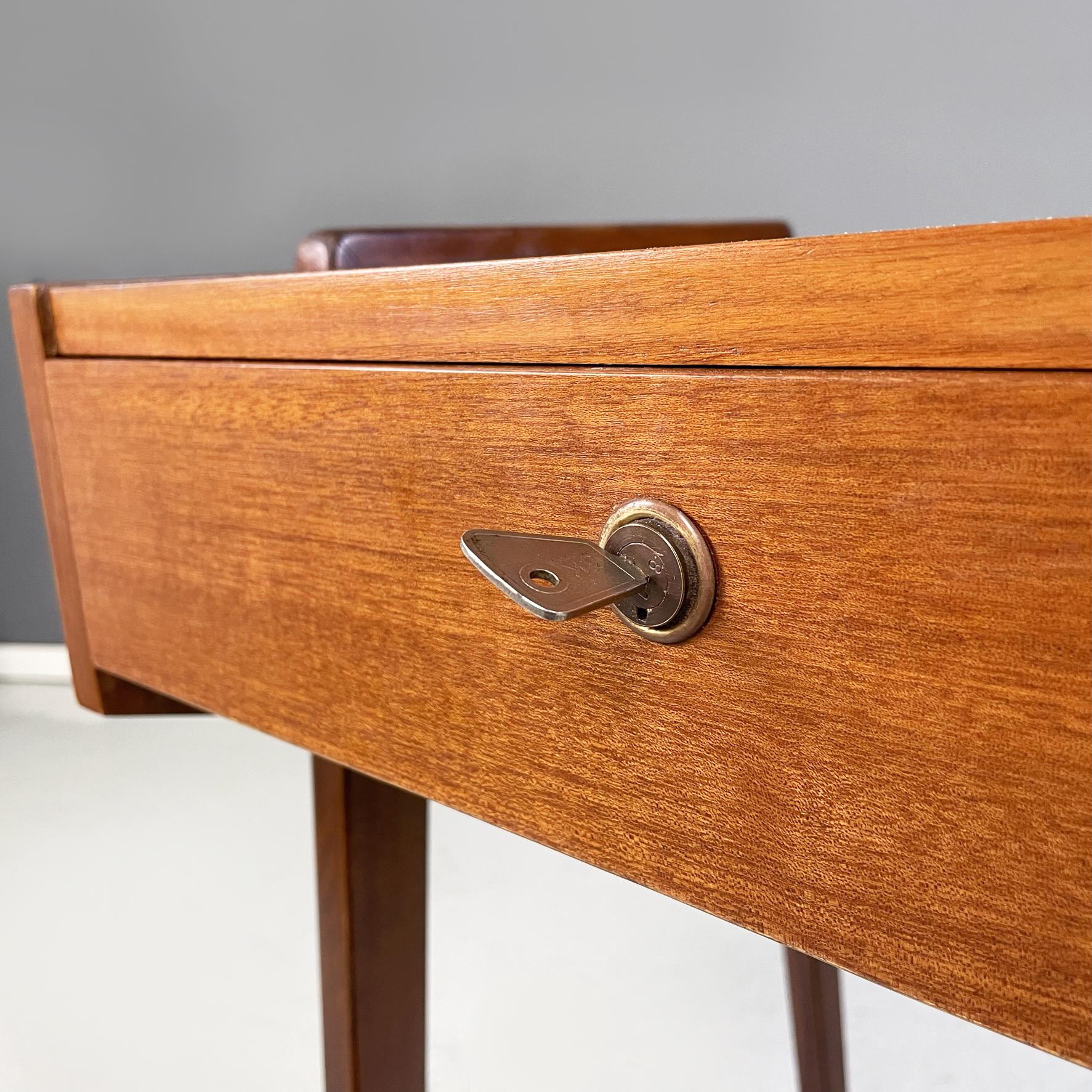 German Midcentury Wooden Desk with Drawers and Brass Details, circa 1960s 5